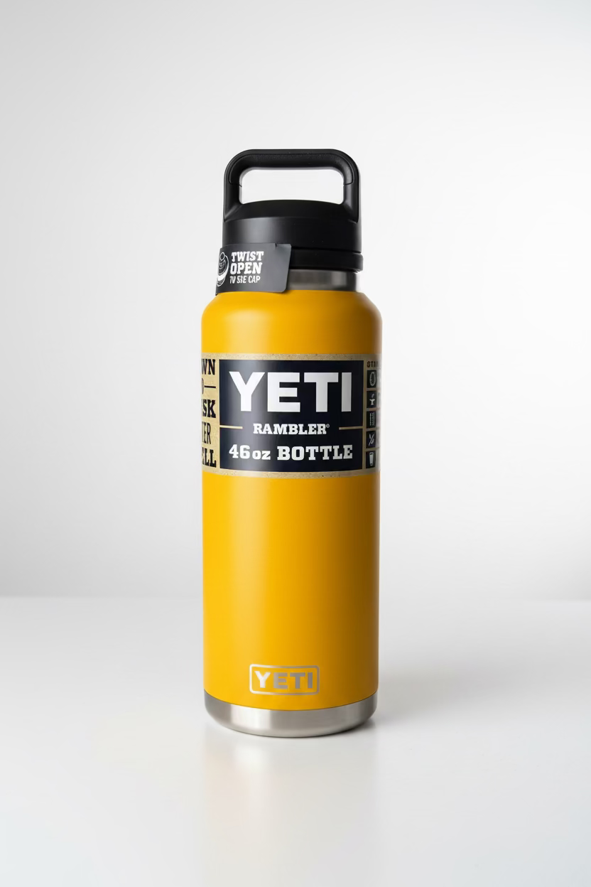 Yeti Rambler 46oz yellow Bottle with Black twist Top